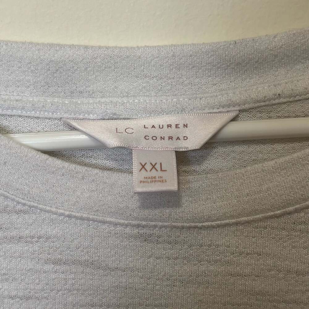 LC Lauren Conrad Women's Heather Gray Short Sleeve Peplum Babydoll Top - Picture 3 of 3